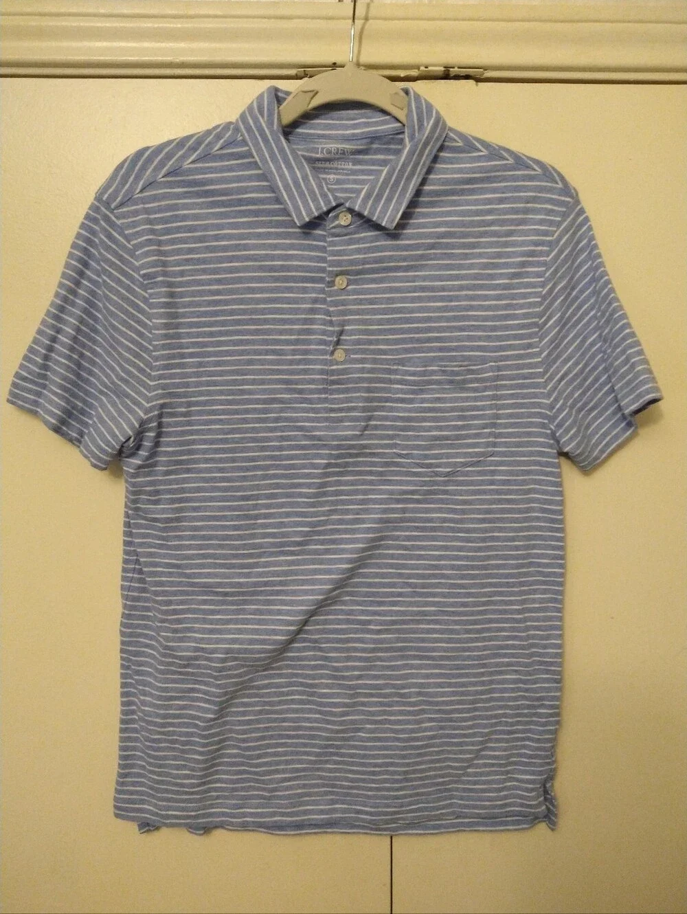 J Crew Slub Cotton Striped Short Sleeve Polo Shirt Men's sz Small.